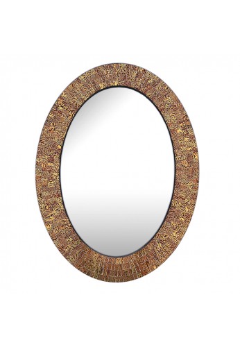 DecorShore Traditional Decorative Mosaic Mirror - 32x24 in Oval Shape Hanging Brown Wall Mirror