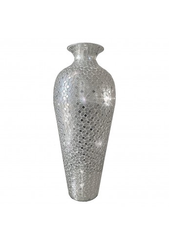 DecorShore Decorative Mosaic Vase - Large Metal Floor Vase with Glass Mosaic in Silver