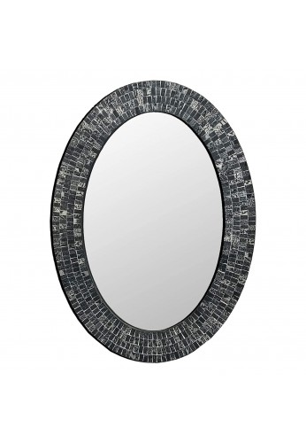 DecorShore 32 inch Traditional Decorative Mosaic Mirror in Oval Shape Black & Silver Hanging Wall Mirror
