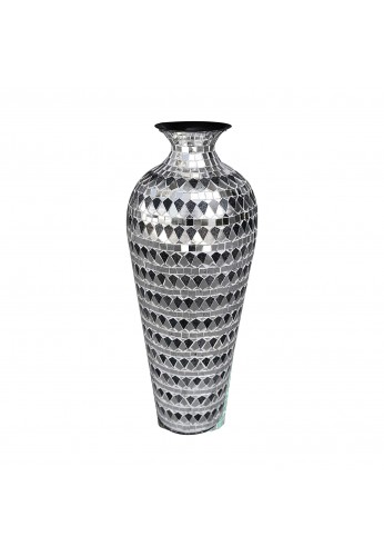 DecorShore Decorative Mosaic Vase - Large Metal Floor Vase with Glass Mosaic in Elegant Silver & Black Tessellation Pattern