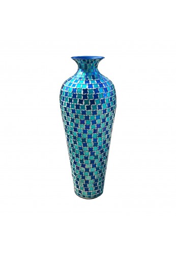 DecorShore Decorative Mosaic Vase - Tall Home Decor Geometric Pattern Metal Floor Vase with Glass Mosaic in Blue & Turquoise