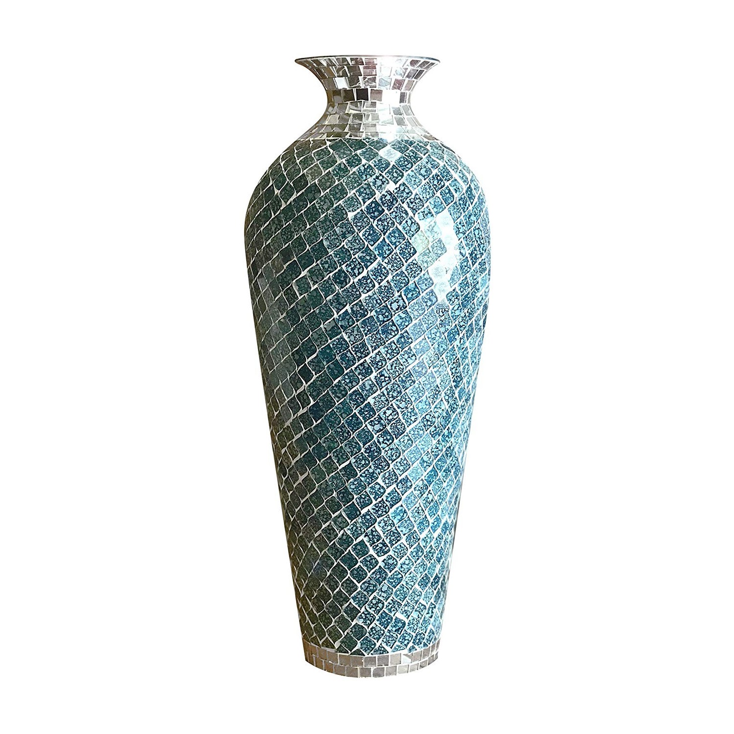 Vanding Jet trække sig tilbage Buy Decorative Metal Floor Vase in Teal & Silver Color at DecorShore