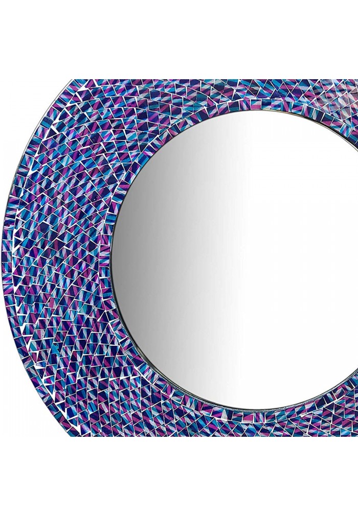 DecorShore 24 Inch Round Wall Mirror Decorative Glass Mosaic Bathroom Mirror in Blue Purple