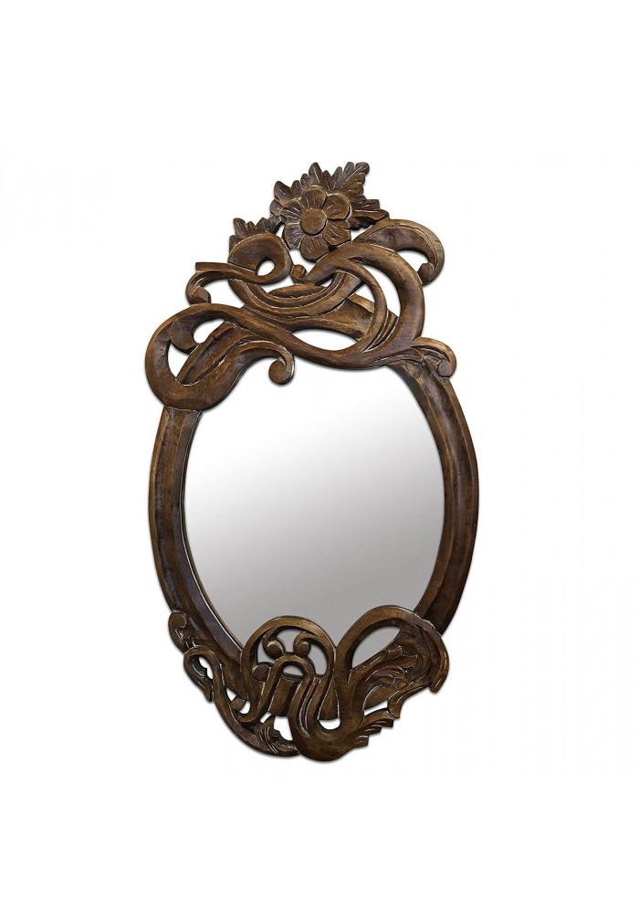 DecorShore Modernismo - 32 in x 18 in Antique Art Nouveau Style Hand Carved Mango Wood Decorative Wall Mirror