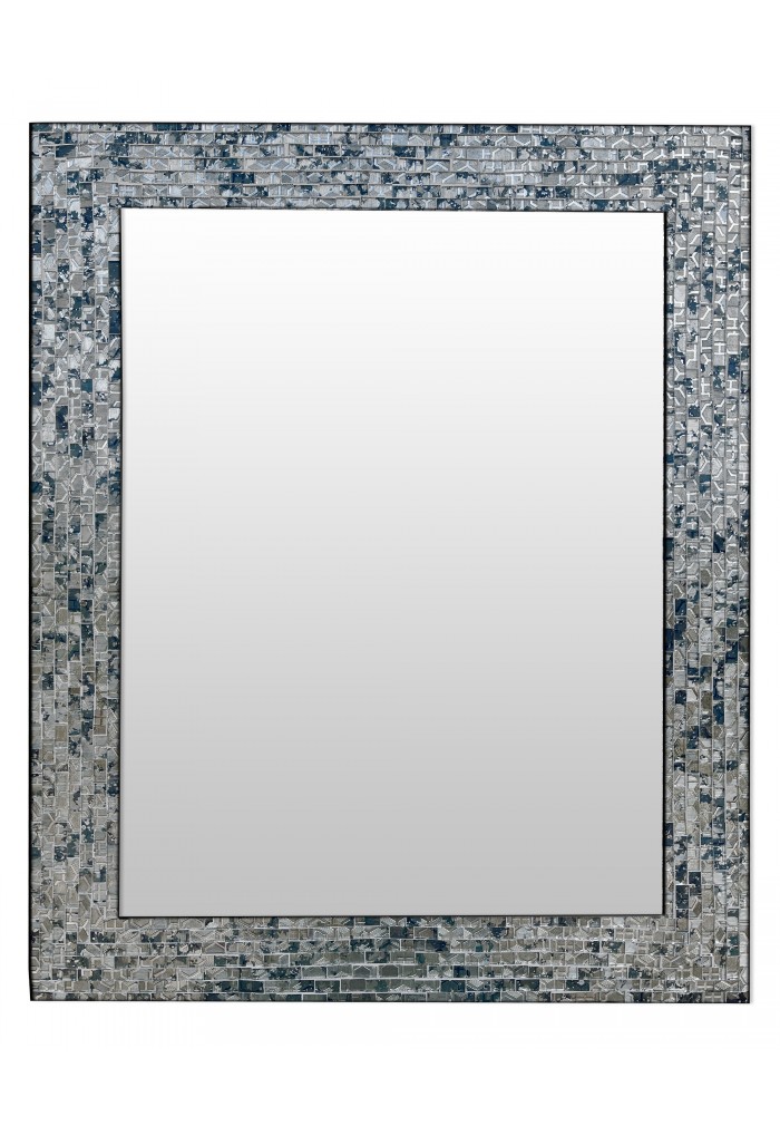 Multi-Colored Cobalt Blue & Silver, Luxe Mosaic Glass Framed Wall Mirror, Decorative Rectangular Vanity Mirror(30" X 24")