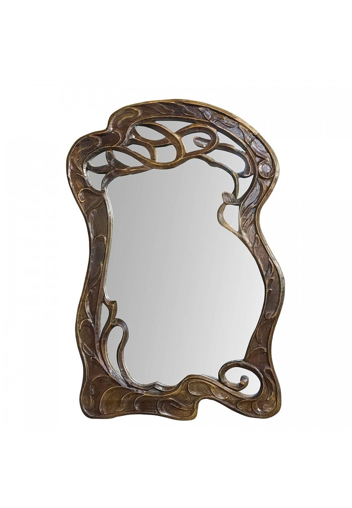 DecorShore Vienna - 30 in x 20 in Antique Style Hand Carved Mango Wood Curving Branches Design Decorative Wall Mirror