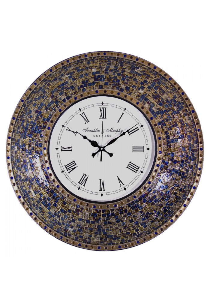 DecorShore 24" Fired Gold Mosaic Wall Clock, Decorative Round Wall Clock