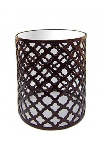 19" Accent Table with Glass Top in Bronze Finish, Quatrefoil Trellis Cutout Design Side Table