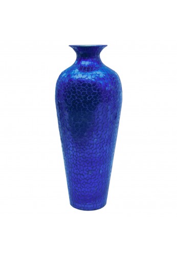 DecorShore Vedic Vase -Sparkling Metal Floor Vase with Floral Pattern Glass Mosaic Inlay, 20 in. Decorative Vase, Designer Vase (Cobalt Blue)