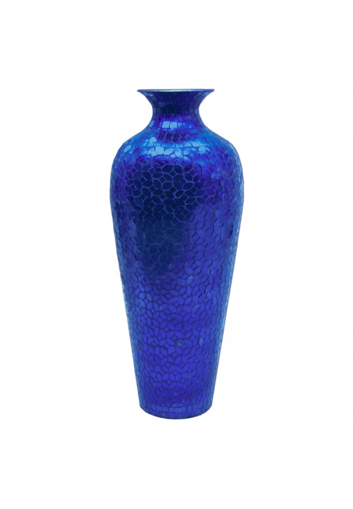 DecorShore Vedic Vase -Sparkling Metal Floor Vase with Floral Pattern Glass Mosaic Inlay, 20 in. Designer Vase (Cobalt Blue)