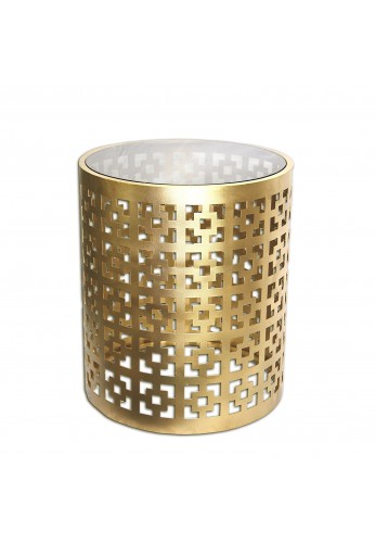 Alhambra Regent End Table, 19" Gilded Brass Glass Top Round Side Table by DecorShore