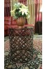 19" Accent Table with Glass Top in Bronze Finish, Quatrefoil Trellis Cutout Design Side Table