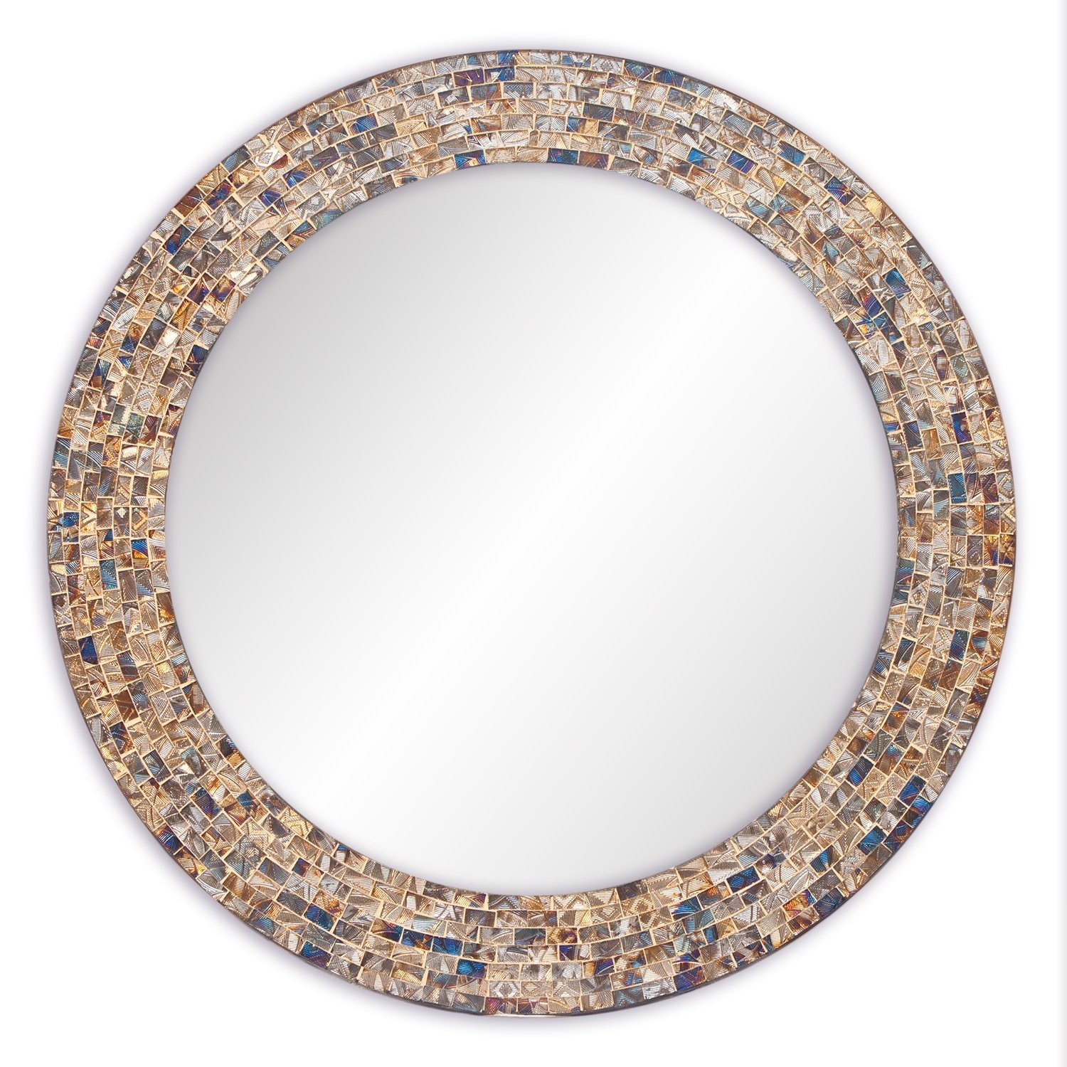 Round teal & gold mosaic wall mirror 40cm-hand made in Bali-NEW 