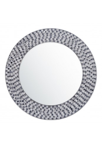 DecorShore 20 Inch Framed Decorative Multicolor Jewel Tone Accent Mirror, Round Decorative Wall Mirror w/Embossed Glass Mosaic Tile Frame (Dark Gray & Silver)