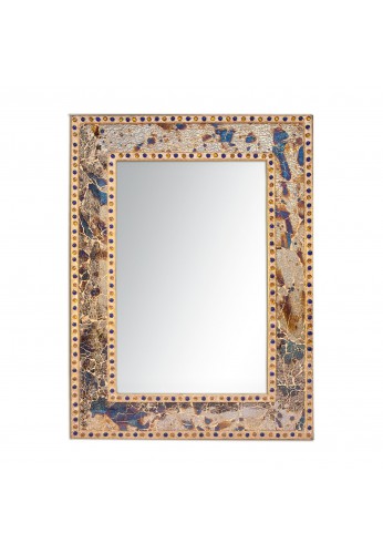 DecorShore 24"x18" Crackled Glass Framed Rectangular Decorative Vanity Accent Mosaic Wall Mirror, Gemstone Look (Fired Gold)