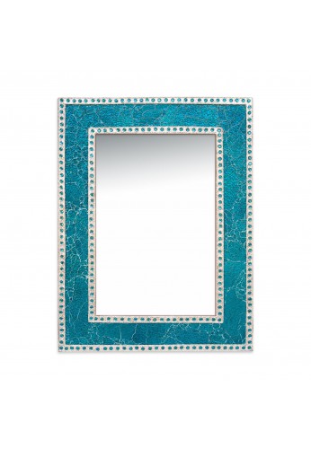 DecorShore 24" x 18" Crackled Glass Jewel Tone-Framed Rectangular Decorative Mosaic Wall Mirror, Vanity-Accent Mirror in Turquoise Color