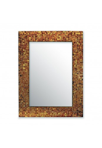 DecorShore 24"x18" Accent-Rectangular Decorative Mosaic Wall Mirror with Glass Tile Frame in Polished Sunstone Brown Hues 