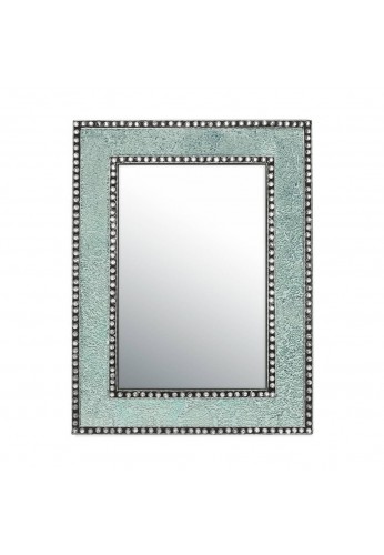 DecorShore 24" x 18" Crackled Glass Framed Rectangular Decorative Mosaic Wall Mirror, Accent Mirror-Mint Green