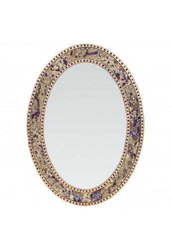 32.5"x24.5" Oval Frame, Colorful Crackled Glass Mosaic Decorative, Vanity Mirror in Jewel Tone Colors by DecorShore (Fired Gold)