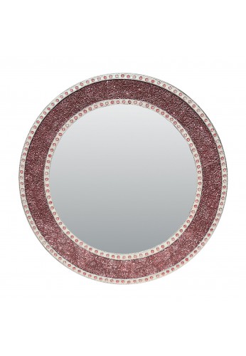 DecorShore 24" Rose Gold/Blush Round Handmade Crackled Glass Mosaic Tile Framed Decorative Accent Wall Mirror 