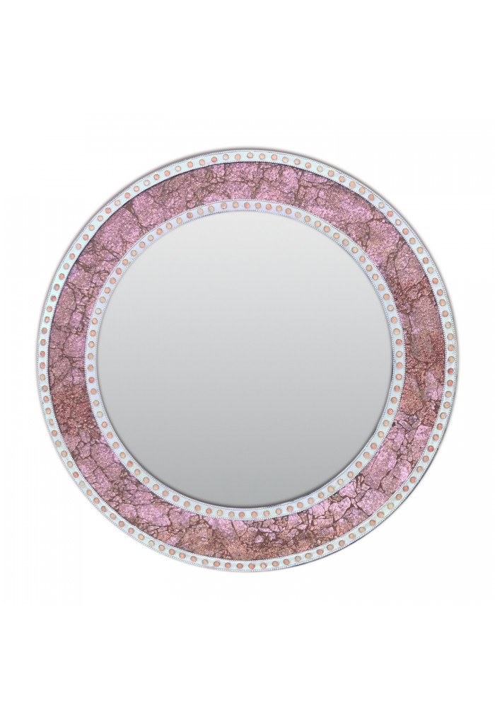 24” Rose Gold/Blush Framed Round Crackled Glass Mosaic Decorative Accent Wall Mirror