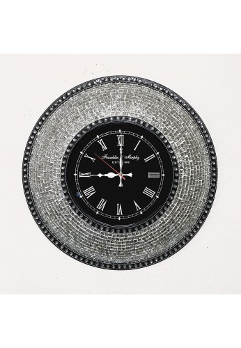 DecorShore Decorative Mosaic Wall Clock, 22.5" Silent Motion with Embossed Metallic Glass Mosaic - Silver w/ Black Clock Face