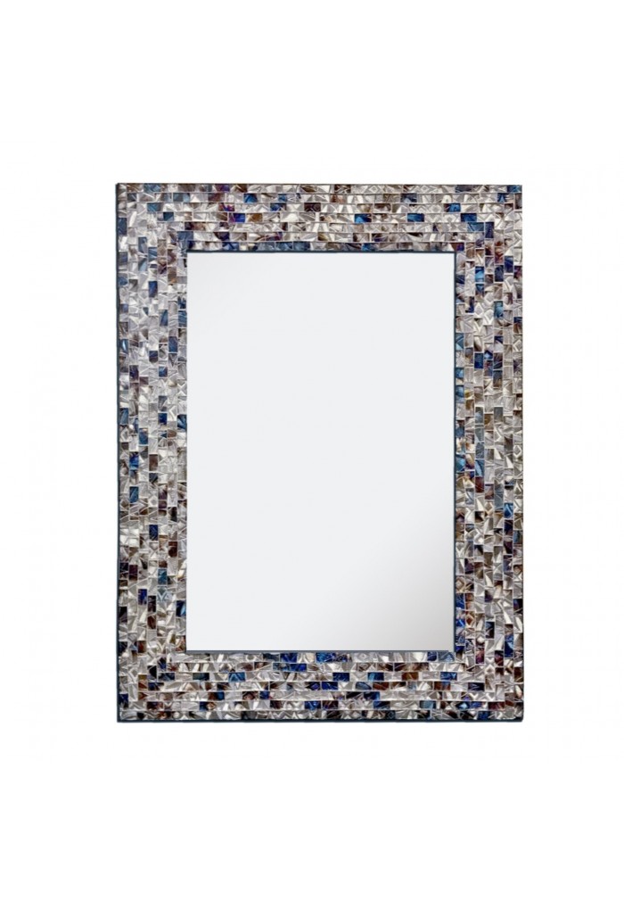 Multi-Colored & Silver, Luxe Mosaic Glass Framed Decorative Mosaic Rectangular Wall Mirror, (18"x24")