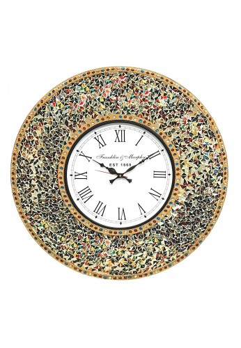 DecorShore 23" Decorative, Silent Clock with Decorative Glass Mosaic, Oversized Wall Clock (Gemstone Rainbow - Gold, Ruby, Sapphire, Citrine & Emerald Look Multi Color)