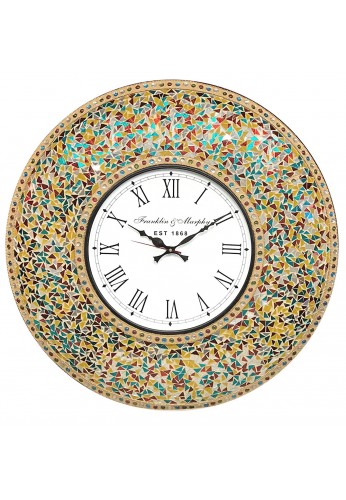 DecorShore 23" Decorative Glass Mosaic Oversized Silent Wall Clock (Retro Rainbow - Turquoise, Ruby Red & Goldenrod Multi Color)