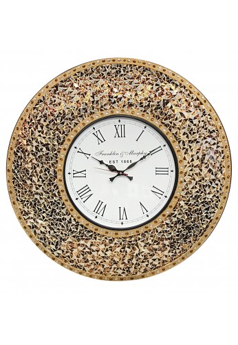 DecorShore 23 Inch Decorative Glass Mosaic Silent Oversized Wall Clock (Golden Sands - Gold, Citrine & Chocolate Opal Look)