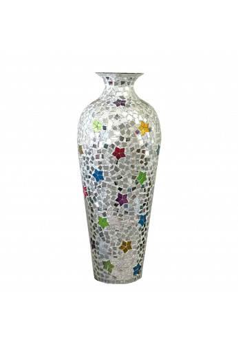 DecorShore Andalusian Vase -Sparkling Metal Vase with Moorish Floral Pattern Glass Mosaic Inlay, 20 in. Decorative Vase, Designer Vase (Rainbow)