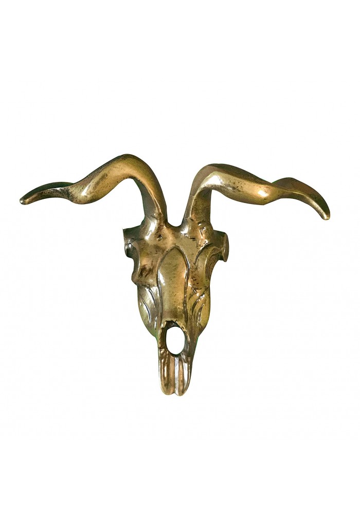 Decorative Faux Skull Metal Statuette, Handcrafted Decorative Animal Sculpture, Aluminum Statue, Tabletop Decor (Brass)