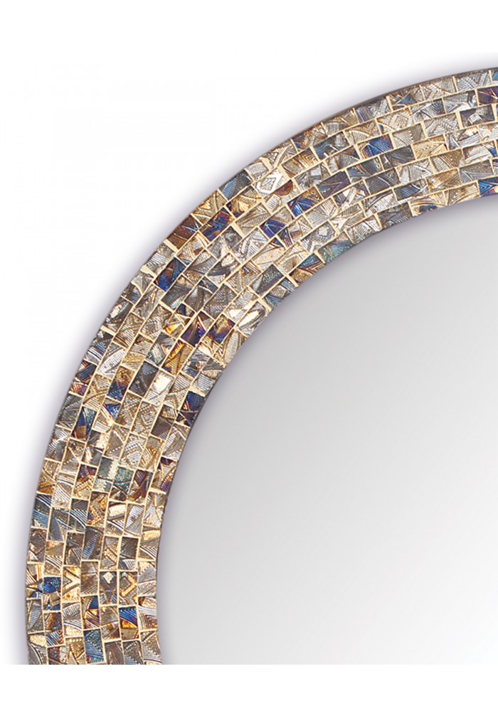 Decorative Mosaic Glass Wall Mirror, 24 Inch Round Mirror With Gold Frame