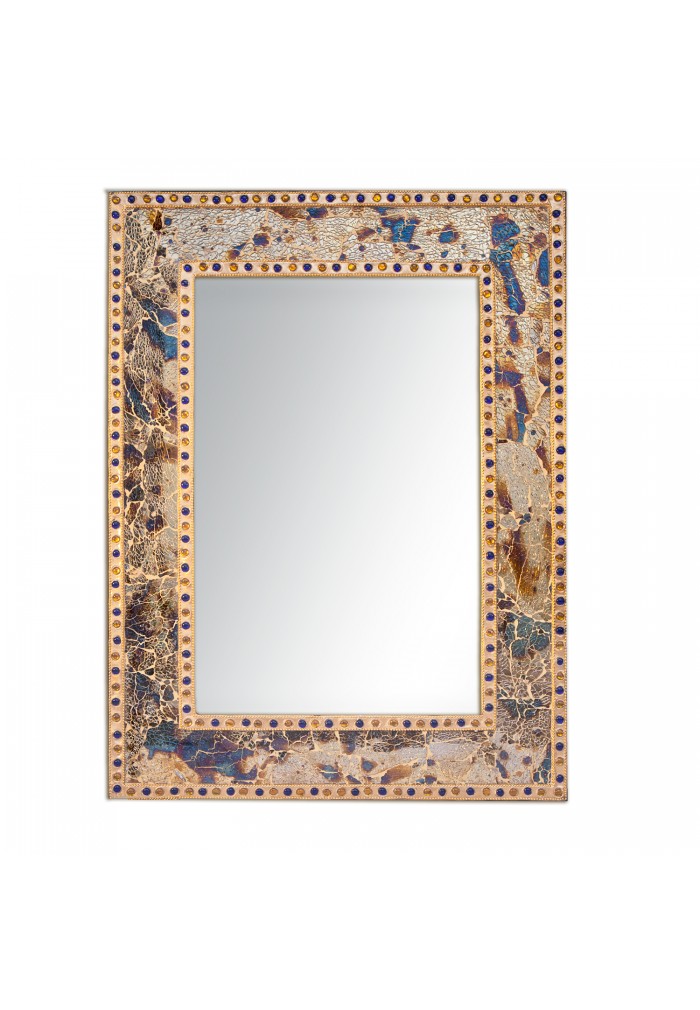 Fired Gold Crackled Glass Decorative Wall Mirror - 30X24 Mosaic Glass Wall Mirror, Vanity Mirror, Glamorous (Fired Gold)