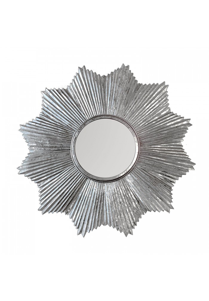 32" DecorShore Starburst Wall Mirror in Antiqued Silver, Galvanized Iron Metal Wall Art