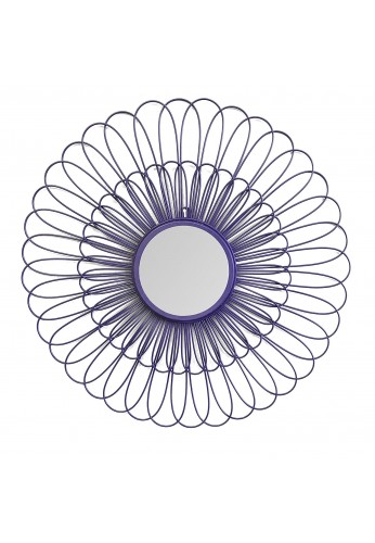 DecorShore Violet Daisy Decorative Wall Mirror, 27 inch Wire Flower Metal Wall Art with Mirror, Purple Wall Decor
