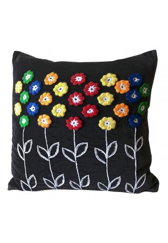 DecorShore 'Zoe' 18 inch Artisanal Decorative Throw Pillow Cover - Rainbow Flower Crocheted & Embroided Decorative Embellishments 