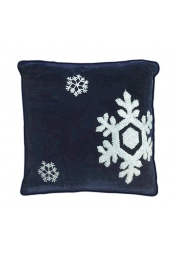 Dancing Snowflakes 18 inch Navy Blue Decorative Throw Pillow Cover - Winter Holiday Snow Pattern