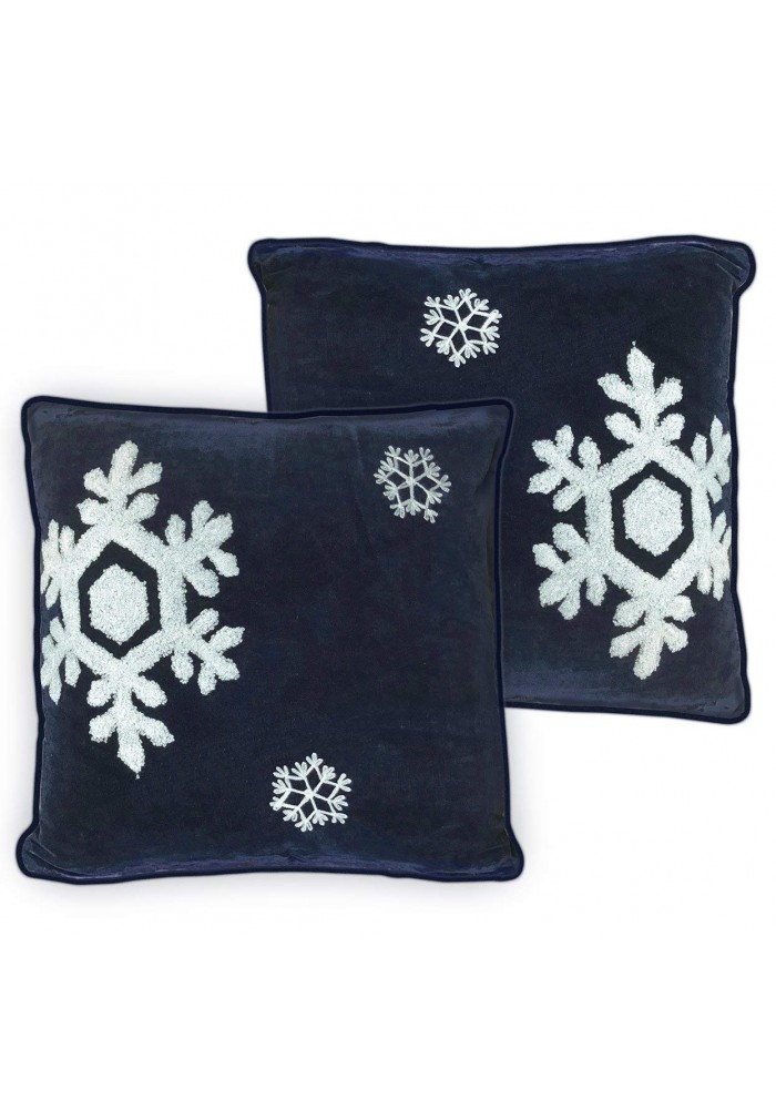 Dancing Snowflakes 18 inch Navy Blue Decorative Throw Pillow Cover 
