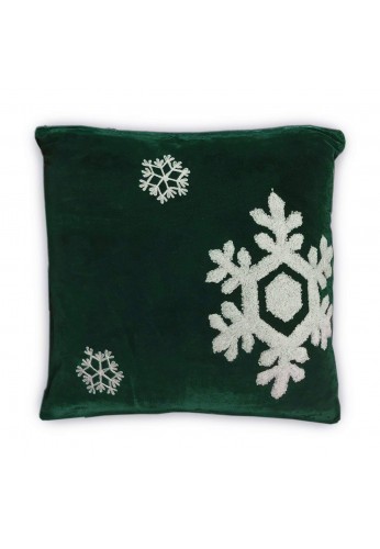 Dancing Snowflakes 18 inch Green Decorative Throw Pillow Cover - Winter Holiday Snow Pattern