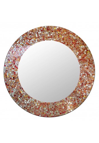 DecorShore 24" Traditional Round Mosaic Mirror, Wall Mirror, Decorative Wall Mirror (Orange Citrine)