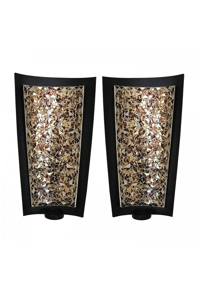 DecorShore Mosaic Wall Sconces Tealight Candle Holders - Abstract Metal Wall Art Candle Sconces Pair