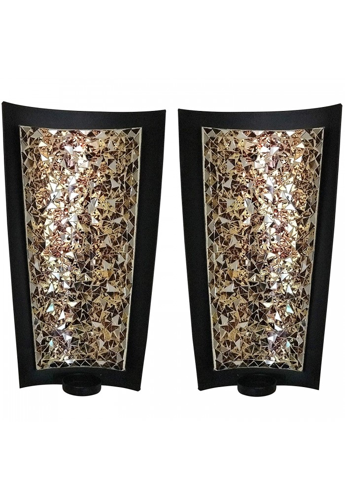 Best Golden Sands 15 Inch Mosaic Wall Sconces Tealight Candle Holders - Tea Light Wall Candle Holders