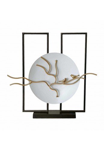 DecorShore Handcrafted "Balanced Tranquility" Decorative Platter & Abstract Art, Home Decor Accent Statue - Ornate Song Birds on Tree Branch, White Charger Plate & Metal Stand 20 in. x 20 in. x 3 in.