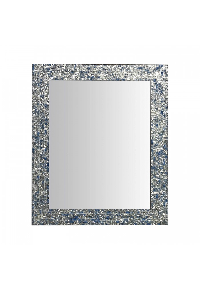 Multi-Colored Cobalt Blue & Silver, Luxe Mosaic Glass Framed Wall Mirror, Decorative Rectangular Vanity Mirror(30" X 24")