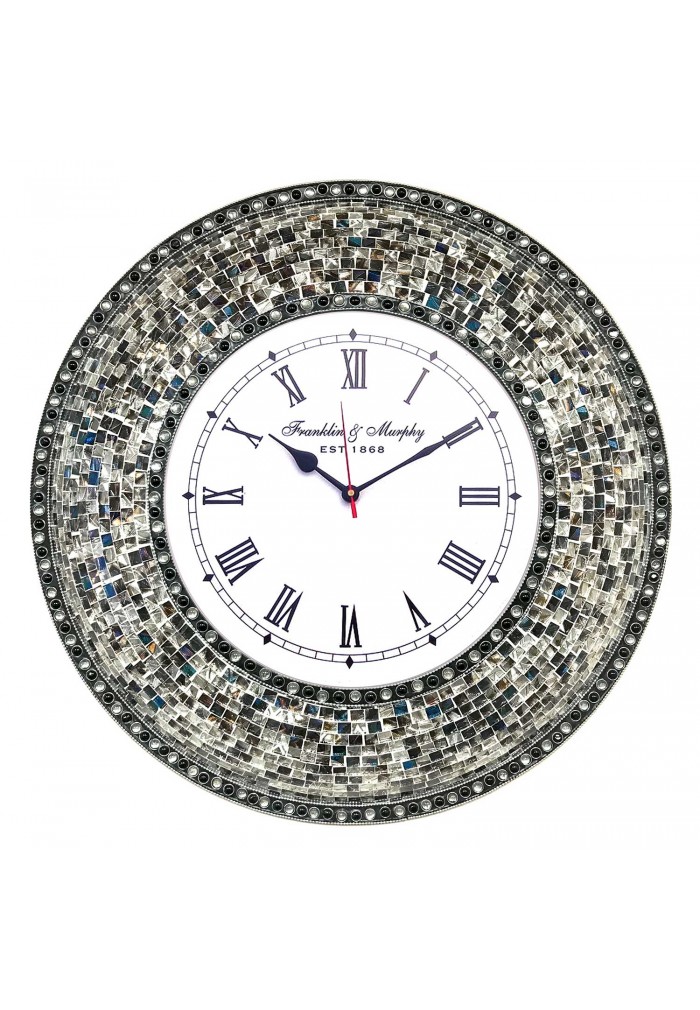 DecorShore 22.5" Mosaic Wall Clock, Decorative Round Wall Clock (Fired Silver)
