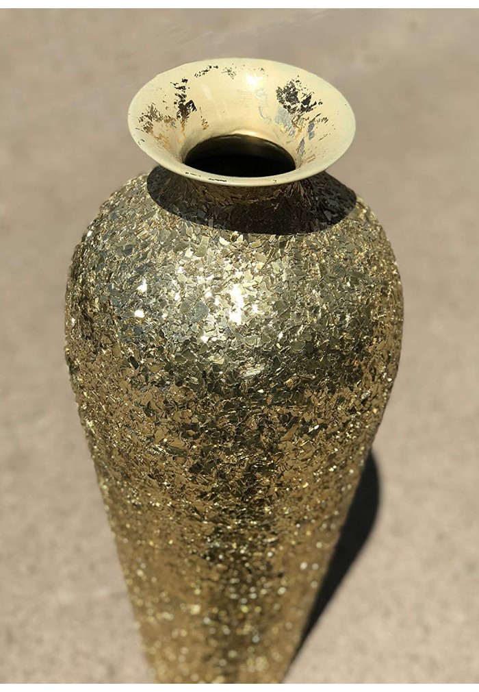 DecorShore Bella Palacio Gold Vase with Crackled Glass Mosaic -Artisan Metal Accent Vase