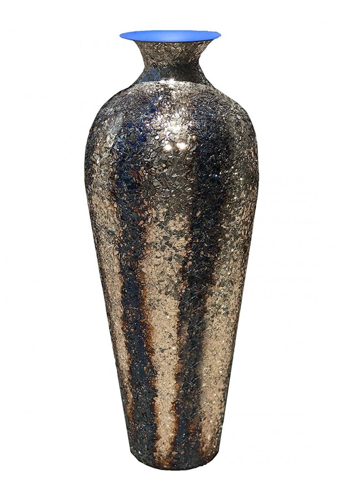 DecorShore Fired Gold Vase with Striped Crackled Glass Mosaic vases