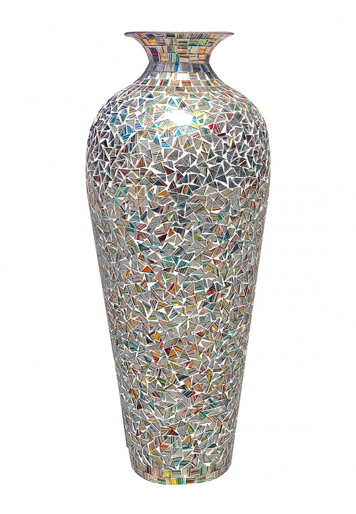 DecorShore Bohemian Rhapsody Vase Rainbow Glass Mosaic - Metal Accent Vase with Sparkling Metallic Glass Flake Overlay